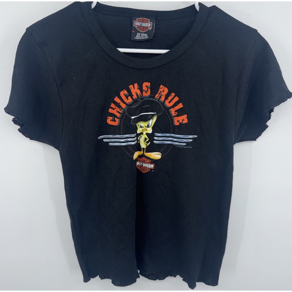 Harley Davidson Tweety‎ Looney Tunes Chicks Rule Vintage Biker Women Medium Crop